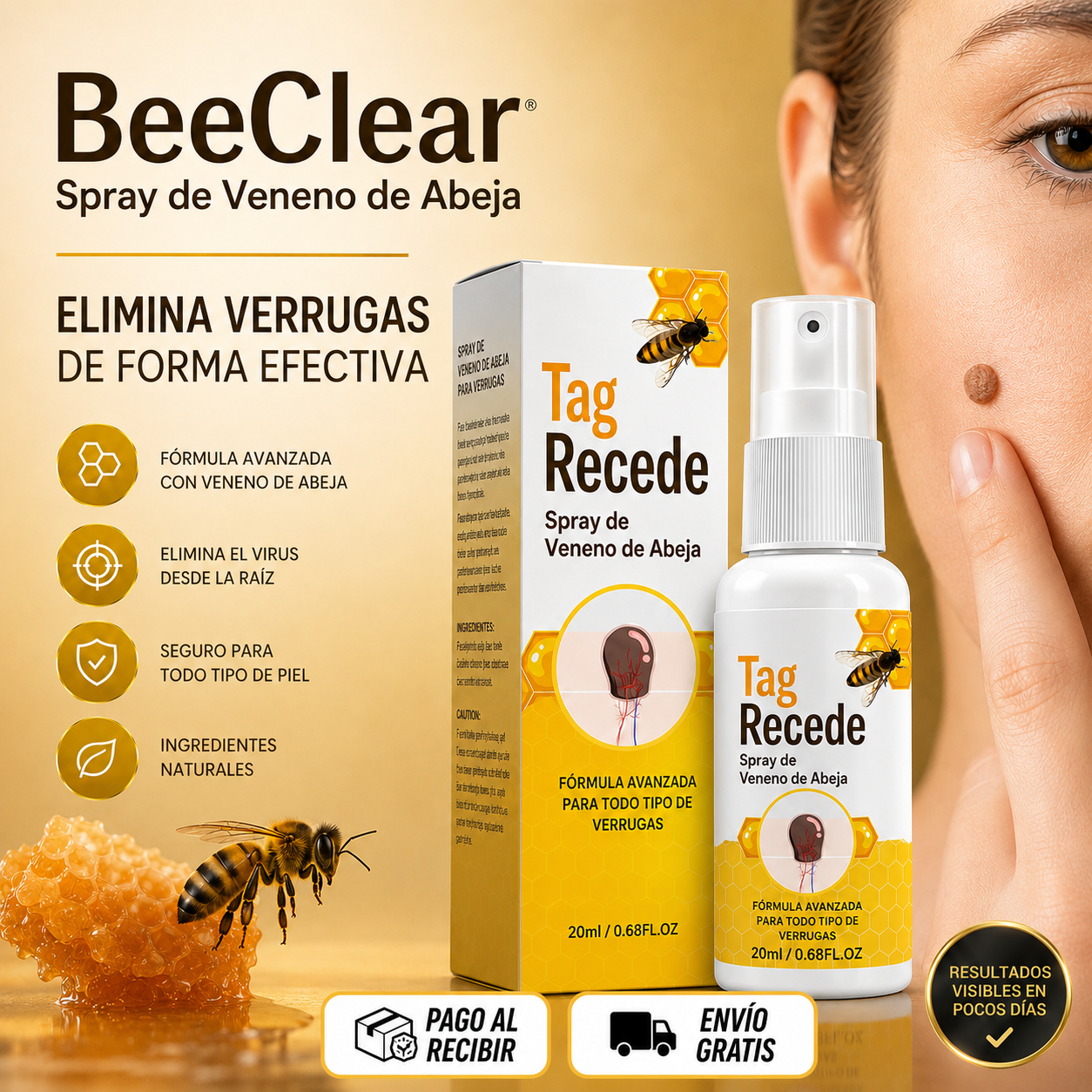 🐝 BeeClear Spray de Veneno de Abeja — Elimina verrugas al instante + ENVÍO GRATIS ✨