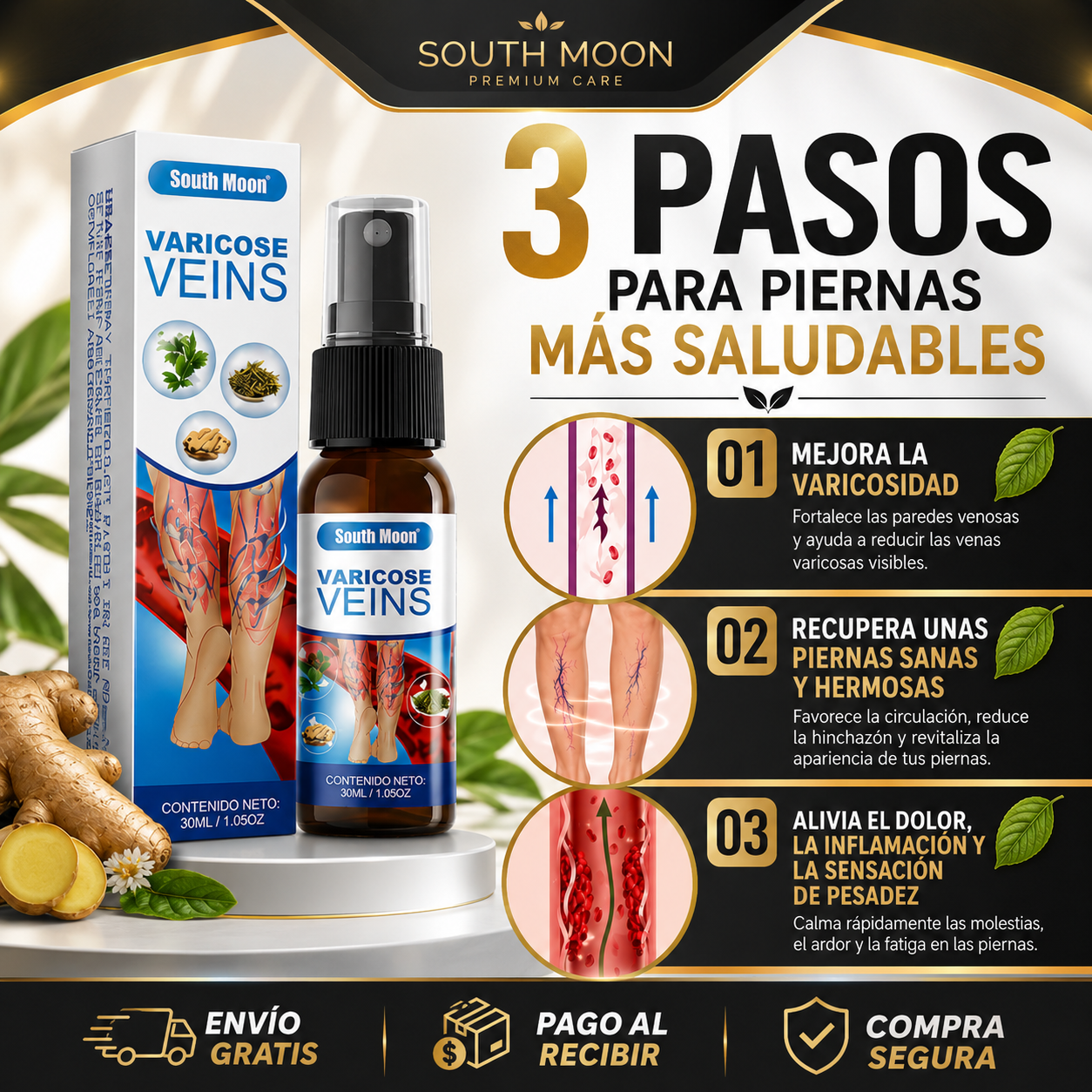 💙 South Moon™ Spray para Varices — Recupera la confianza en tus piernas ✨