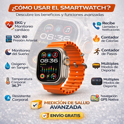 ⌚ Smartwatch Ultra Inteligente + 7 Correas + Caja + Cargador + Manual ¡Promoción Exclusiva Solo por Hoy!🔥