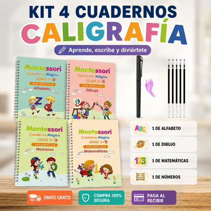 📚 CUADERNO MÁGICO MONTESSORI – Caligrafía reutilizable, ¡aprende a escribir jugando y sin pantallas!✨