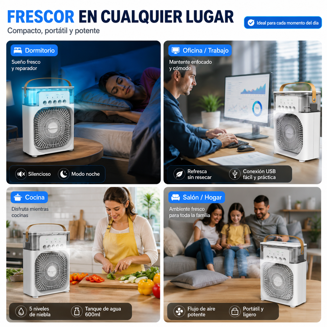 Ventilador humidificador de nebulización blanco