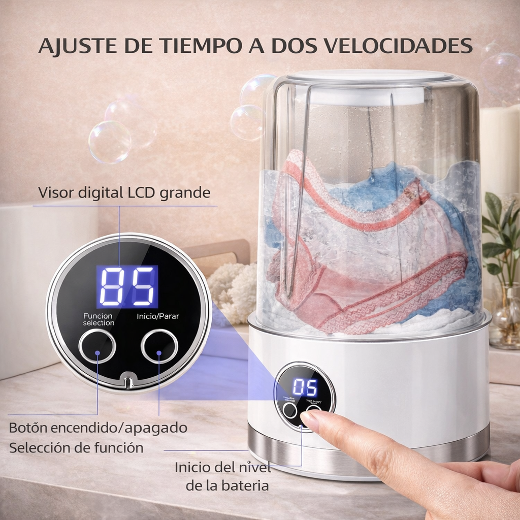 🫧 MINI LAVADORA PORTÁTIL RECARGABLE + CAJA + CARGADOR + MANUAL ¡PROMOCIÓN EXCLUSIVA SOLO POR HOY!🔥