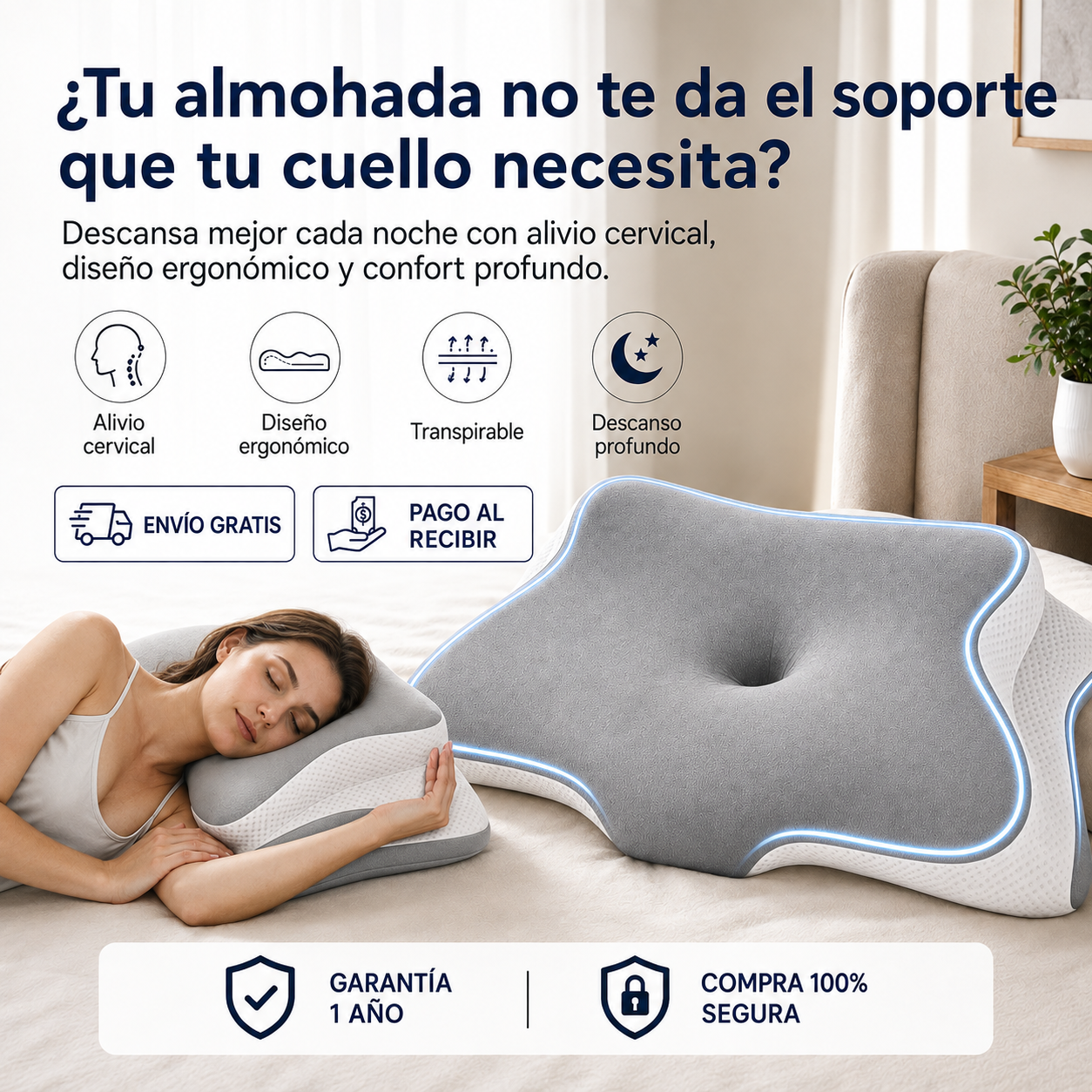 ✨ NexaCerv™ – Almohada Ergonómica Cervical | Soporte cervical, alivio y descanso profundo cada noche. 🛏️