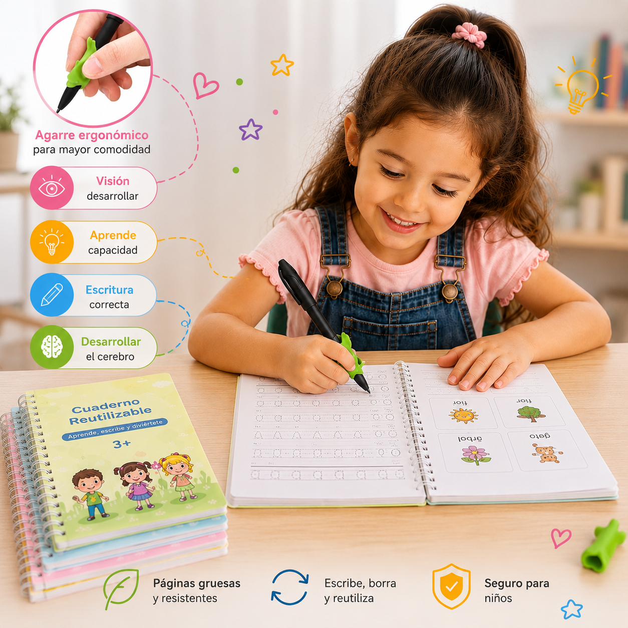 📚 CUADERNO MÁGICO MONTESSORI – Caligrafía reutilizable, ¡aprende a escribir jugando y sin pantallas!✨