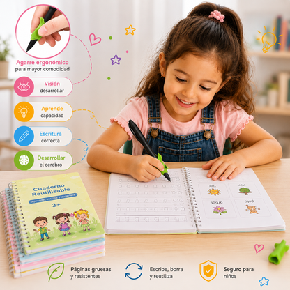 📚 CUADERNO MÁGICO MONTESSORI – Caligrafía reutilizable, ¡aprende a escribir jugando y sin pantallas!✨
