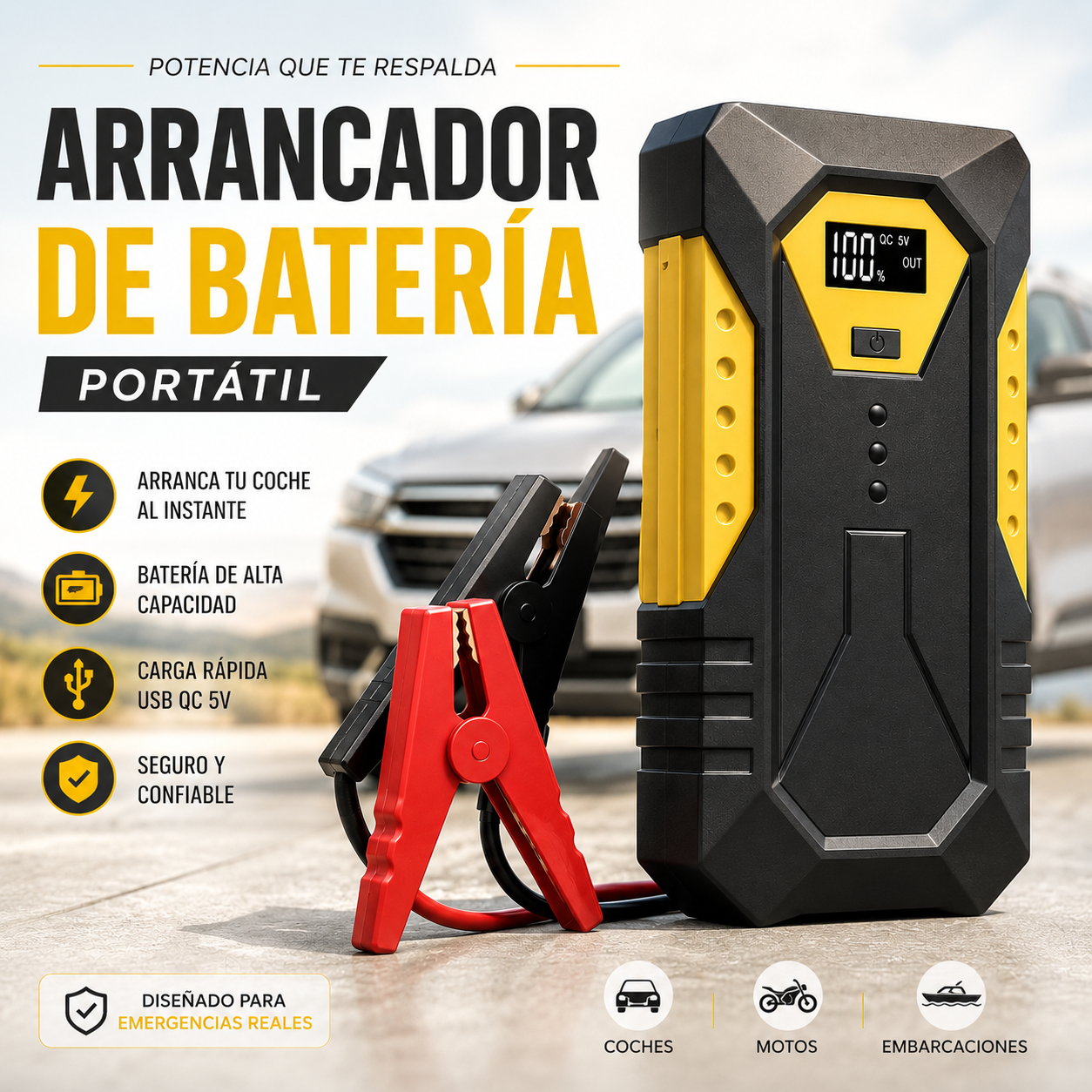 ⚡ENERGYMAX – ARRANCADOR PORTÁTIL 3 EN 1 ¡NO DEPENDAS DE NADIE MÁS!