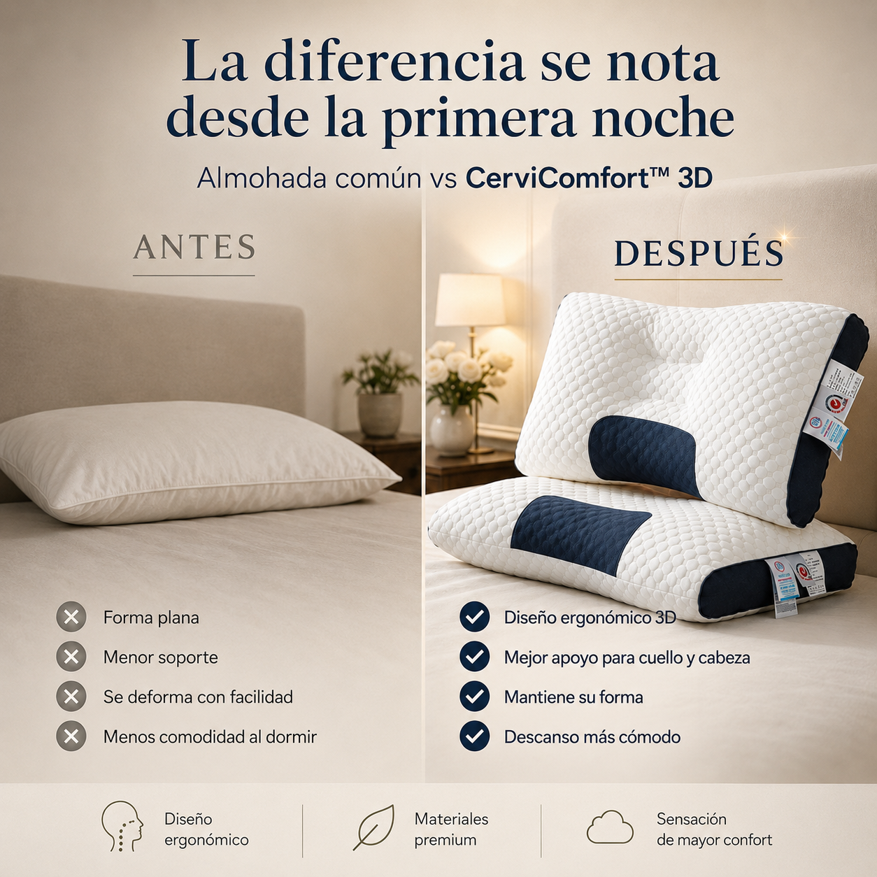 🌙 CerviComfort™ 3D — Almohada Ergonómica Cervical — Adiós a las noches incómodas ✨
