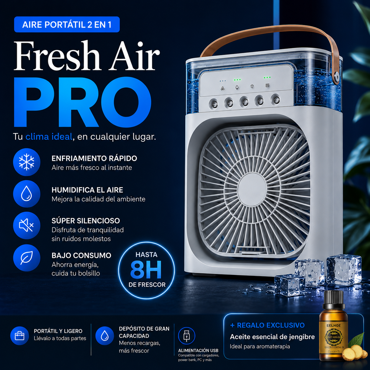 ❄️Fresh Air Pro - Mini Aire Humidificador 2 en 1 · Aire fresco donde quieras + Regalo Exclusivo🎁