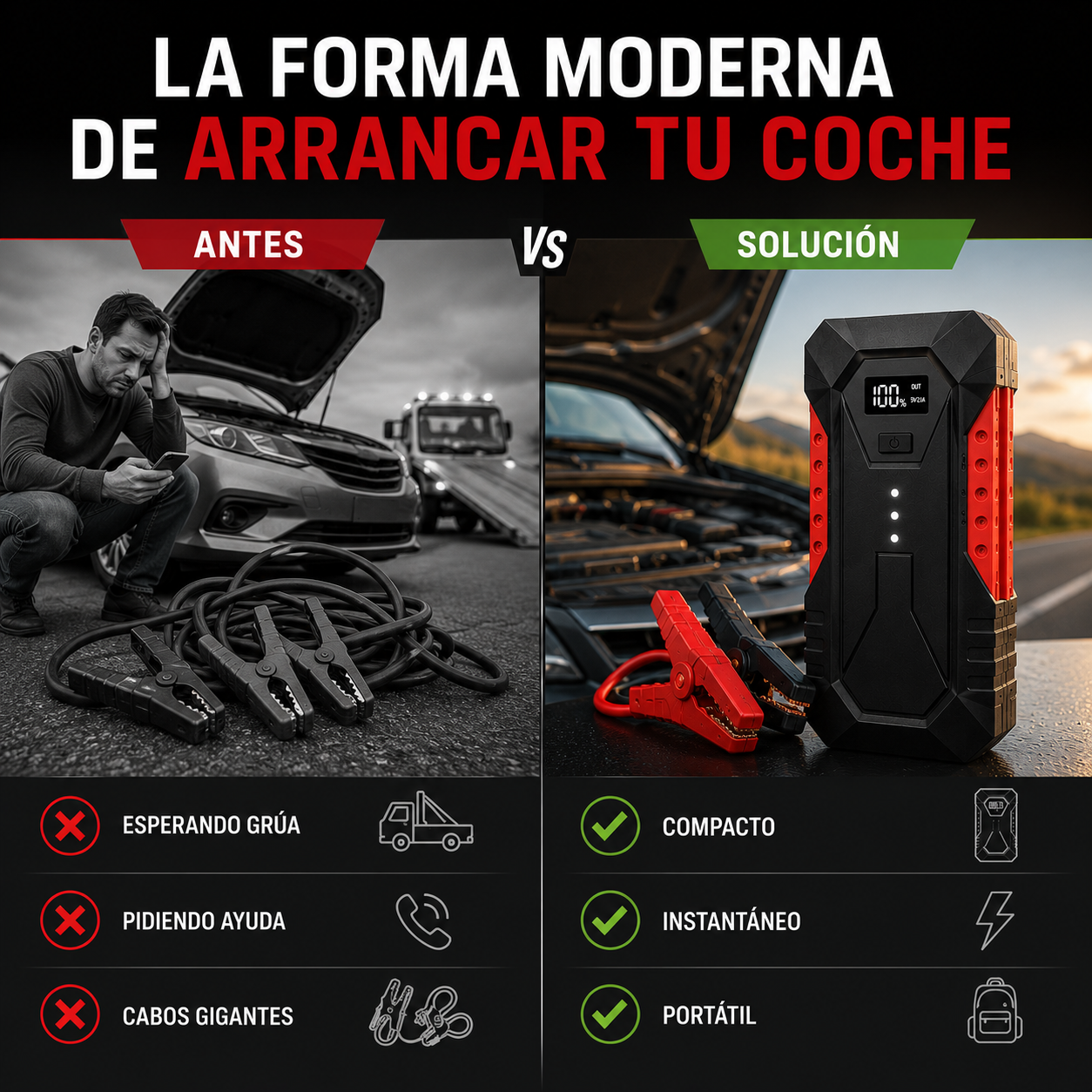 ⚡ENERGYMAX – ARRANCADOR PORTÁTIL 3 EN 1 ¡NO DEPENDAS DE NADIE MÁS!