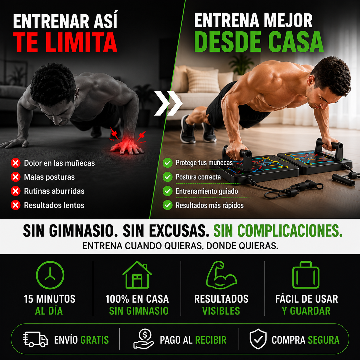 🏋️IronBody Tabla Multifunción 7 en 1 + Kit Completo de Agarres y Correas — Resultados de gimnasio en casa