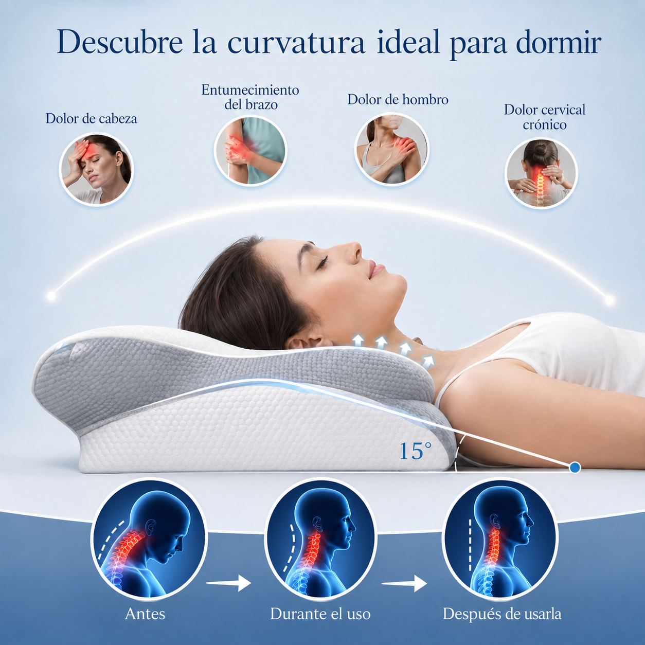 ✨ NexaCerv™ – Almohada Ergonómica Cervical | Soporte cervical, alivio y descanso profundo cada noche. 🛏️