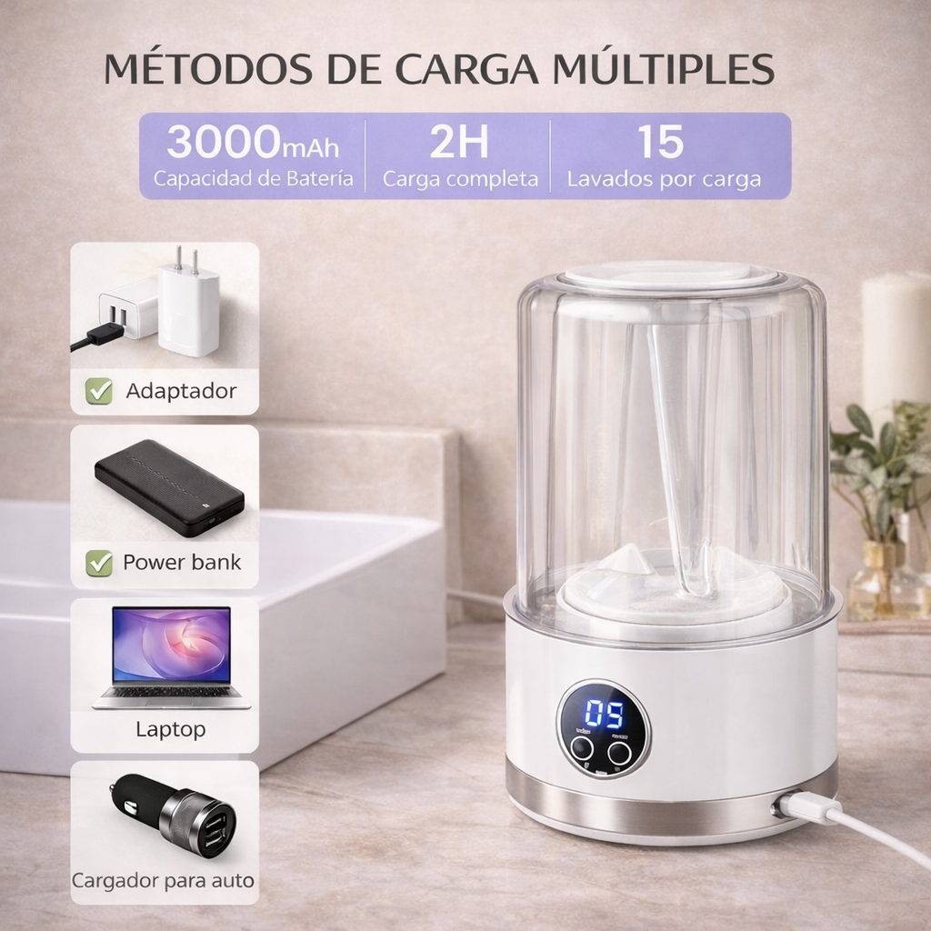 🫧 MINI LAVADORA PORTÁTIL RECARGABLE + CAJA + CARGADOR + MANUAL ¡PROMOCIÓN EXCLUSIVA SOLO POR HOY!🔥
