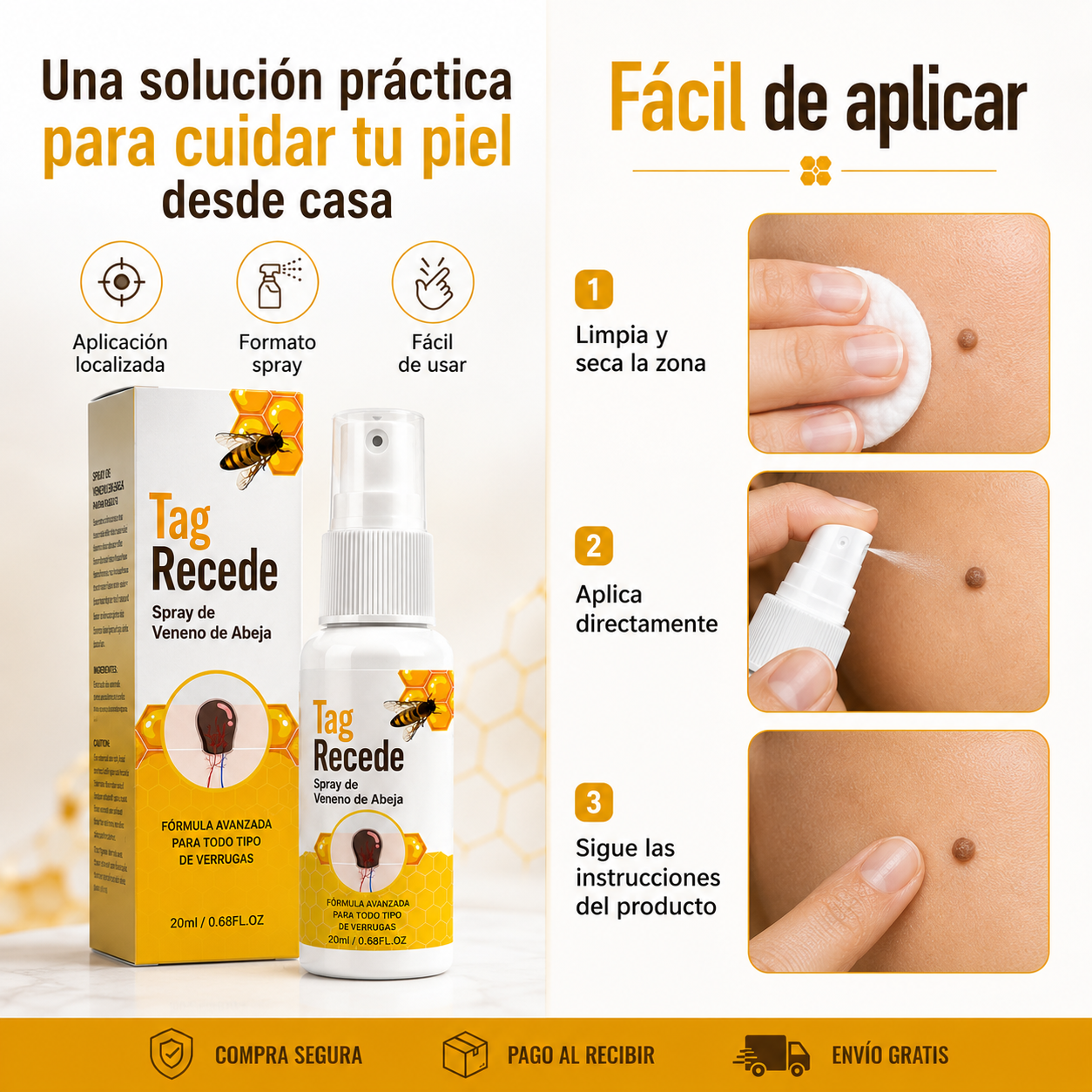 🐝 BeeClear Spray de Veneno de Abeja — Elimina verrugas al instante + ENVÍO GRATIS ✨