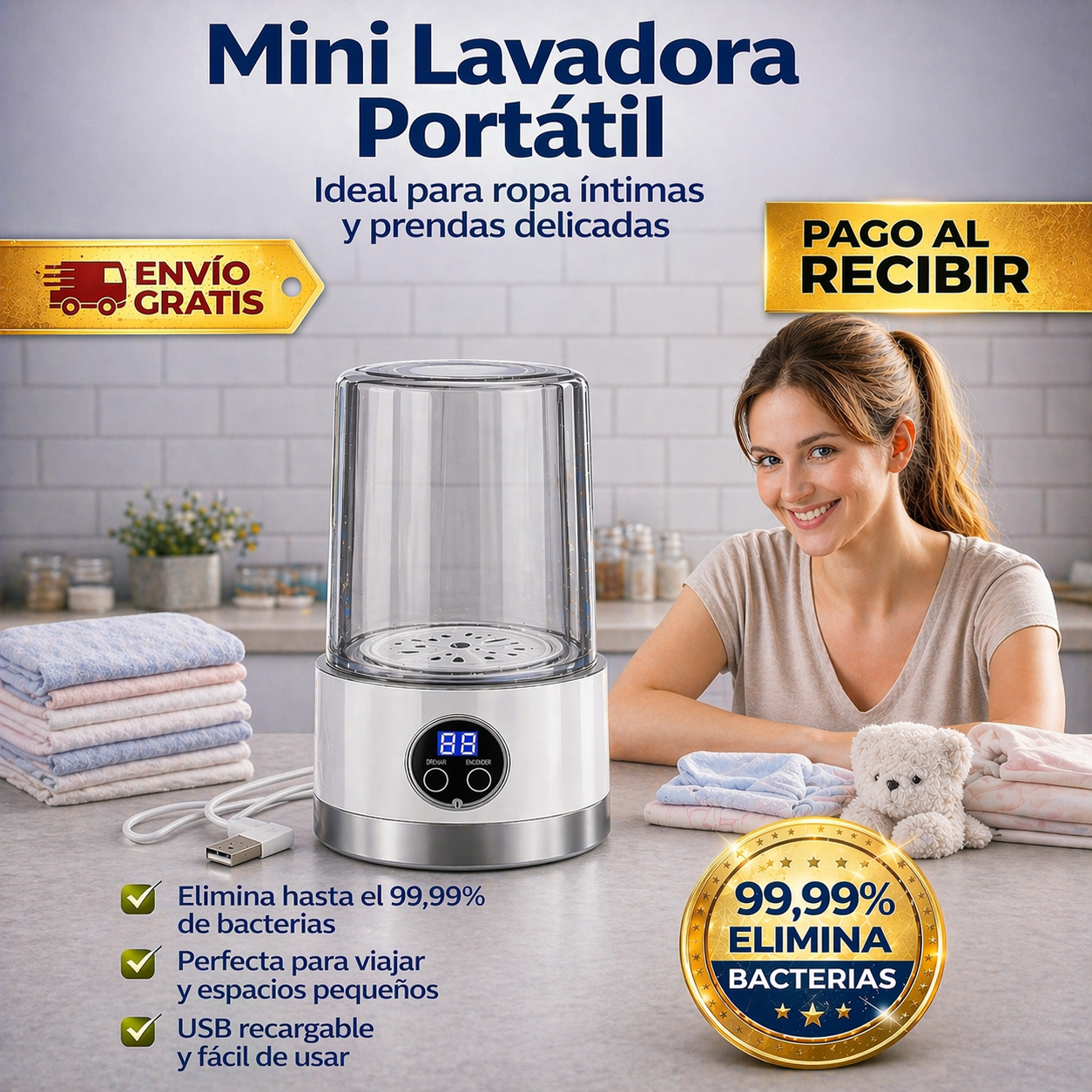 🫧 MINI LAVADORA PORTÁTIL RECARGABLE + CAJA + CARGADOR + MANUAL ¡PROMOCIÓN EXCLUSIVA SOLO POR HOY!🔥